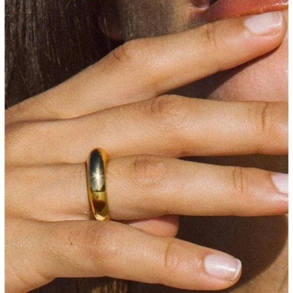 Gold ring Dome 18K waterproof Gold Ring stacking ring Gold Dome Ring size 5-8 - Picture 9 of 12